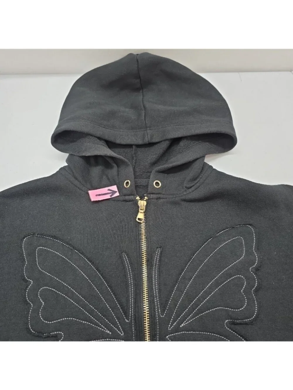 Justice Girls M (10) Butterfly Full Zip Hoodie Black Athleisure Kids Fleece EUC